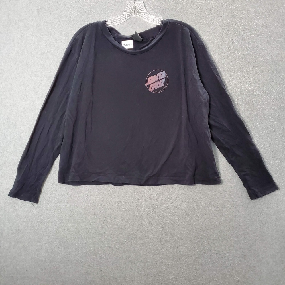 Santa Cruz Women Top 14 Black Crop‎ Shirt Logo Shark Graphic Long Sleeve Tee